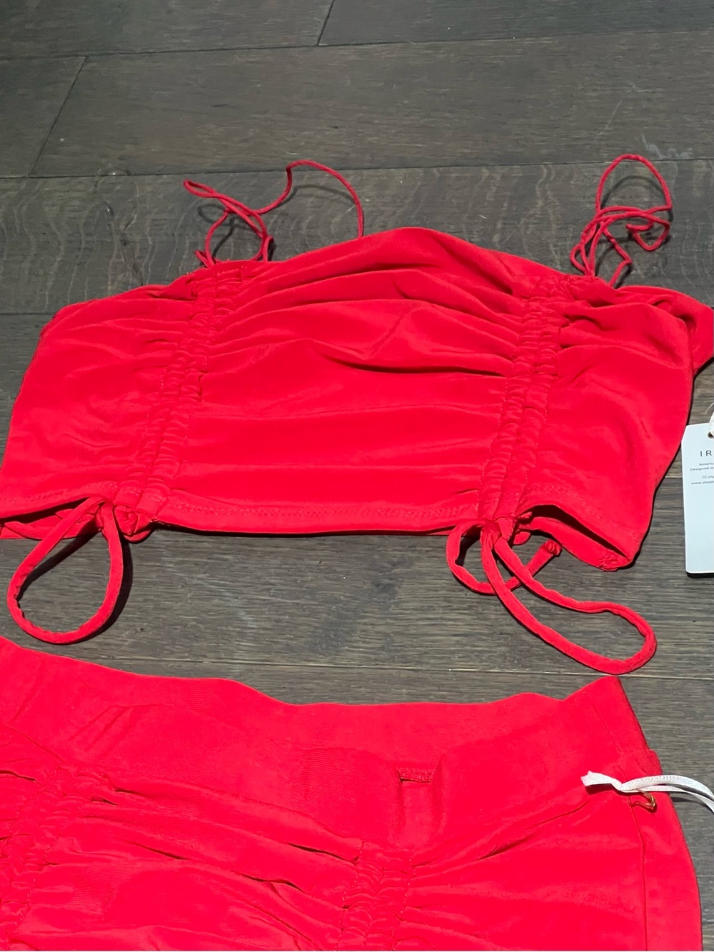 iris Red Ruched Mini Set - Crop Top & Skirt - Picture 3 of 4